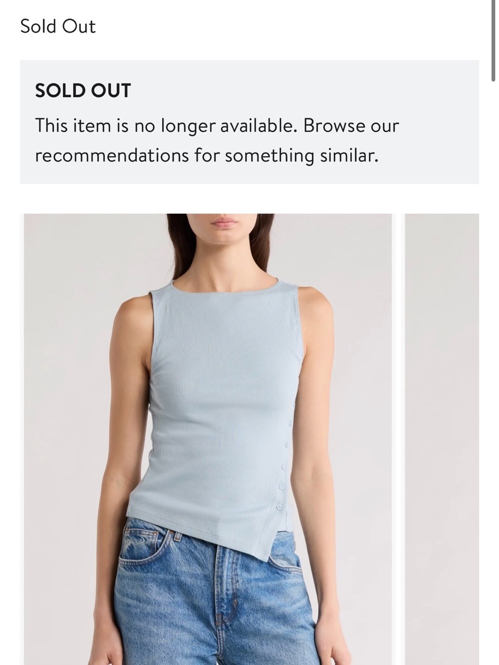 Reformation Sleeveless Ribbed Asymmetric Tank Top in Light Blue NWOT